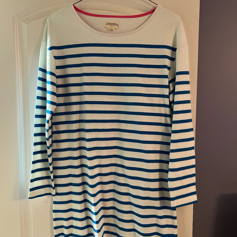 Johnnie b Blue and White Long-Sleeved Striped Dress